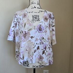 Isaac Mizrahi NWOT froral knit top short sleeve button front womens 1X